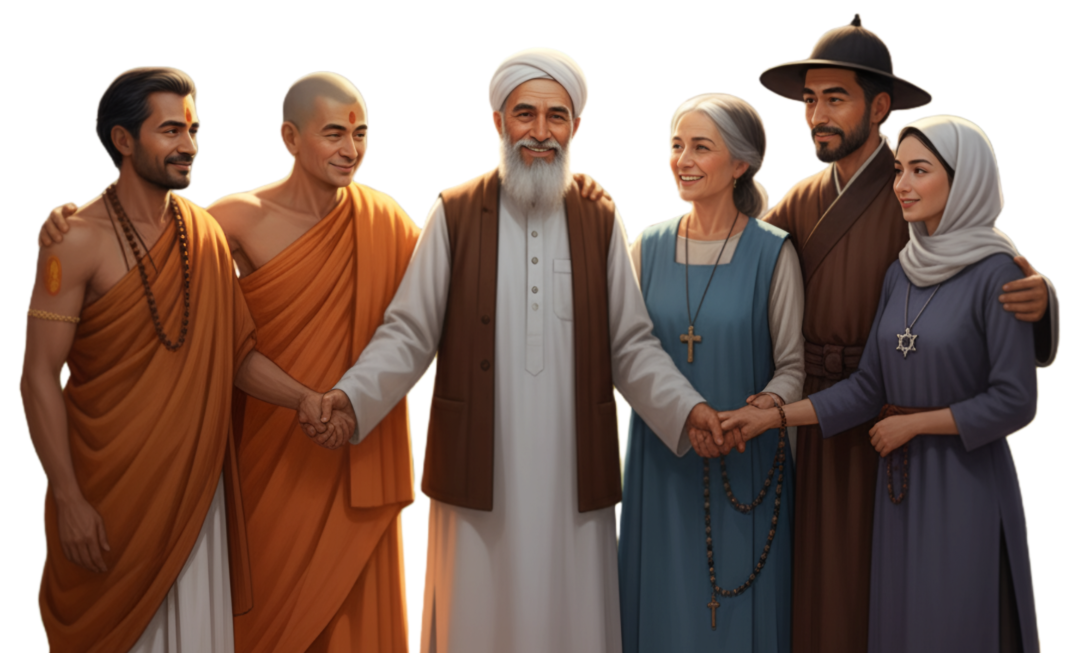 Ilustrasi orang berbagai agama bergandengan tangan